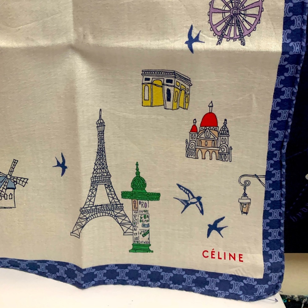 RARE Celine Paris bandana Eiffel Tower scarf handkerchief 19 x 19
